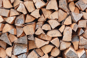 A stack of firewood as a background.