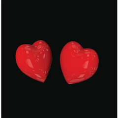 2 red hearts and black surface isolated vector