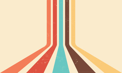 70s retro perspective lines background. Vintage colourful stripes banner, backdrop and wallpaper vector.