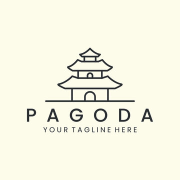traditional pagoda minimalist line art style logo vector illustration icon template design. culture, religion, architecture illustration logo design
