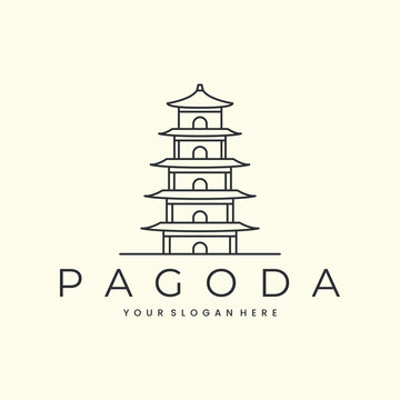 Vector Pagoda With Linear Style Logo Vector Illustration Icon Template Design