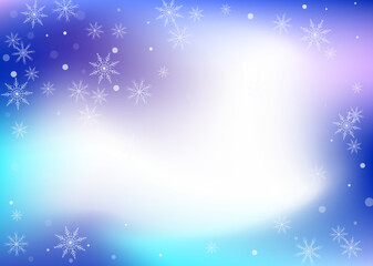 Fototapeta na wymiar Snowflakes. Snow, snowfall. Falling scattered white snowflakes on a white-blue gradient background. Vector