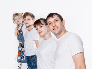 family photo session in the studio on a white background