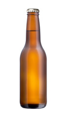 Brown glass bottle full of beer with cap isolated - 529019764