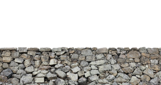 Natural stone fence wall isolated