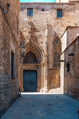 Door of mercy, Catedral de la Santa Creu i Santa Eulàlia Gothic cathedral of Barcelona, Spain was built during the 13th to 15th centuries on the same site where there was a Romanesque cathedral.