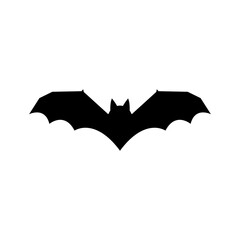 Flying bat silhouette. Sinister contours of vampire with spread wings. Black symbol of fear and vector halloween