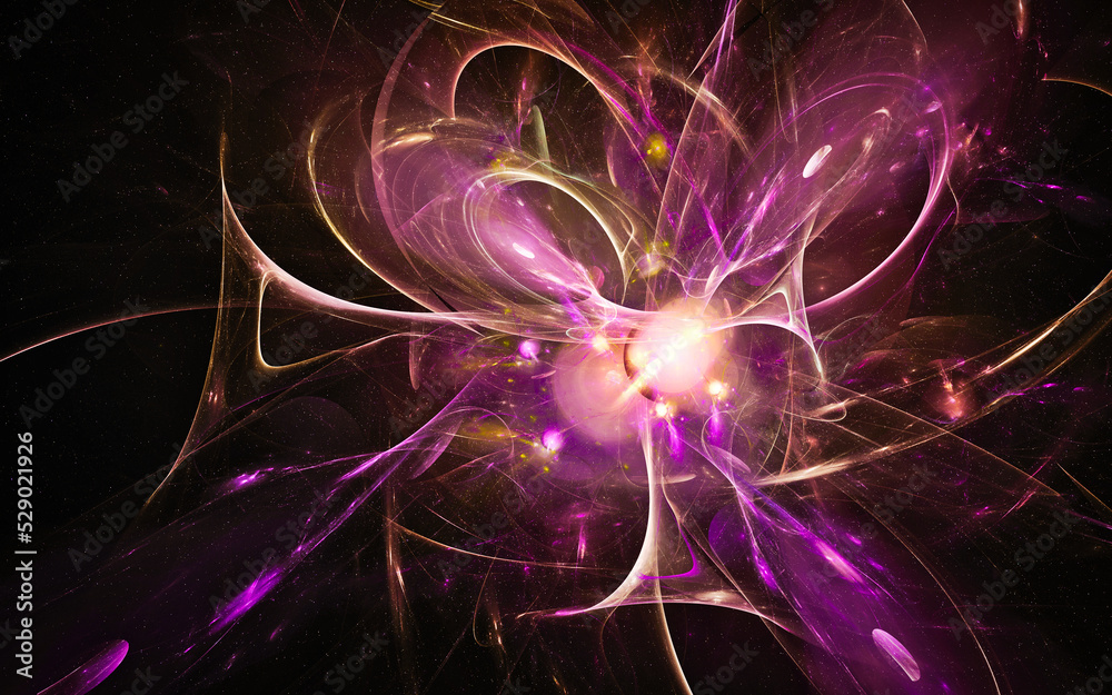 Aufkleber abstract computer illustrations of fantastic energy waves of various shapes and shades on a black background for use in symbols, signs for digital design and graphics