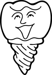 Root tooth cartoon character with problem and solution. Dental care for healthy teeth. Medical professional checkup and treatment. Hand drawn illustration. Comic personage with emotions vector drawing
