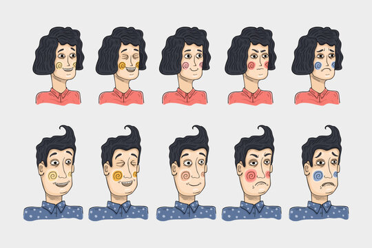 Woman And Man With Different Facial Expressions Set Isolated Vector Illustration