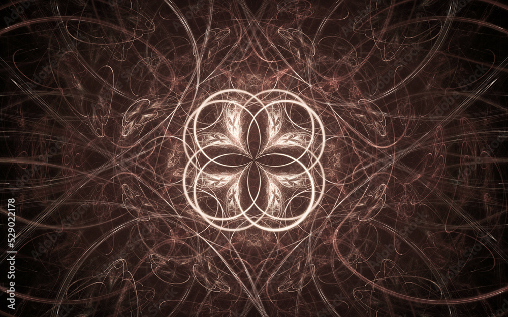 Aufkleber abstract illustration of a computer generated fantastic flower of various shapes and shades on a black background for use in symbology, signs for digital design and graphics