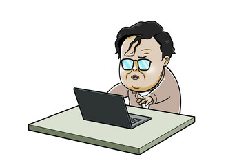 pc作業中の眼鏡のオタク風男性