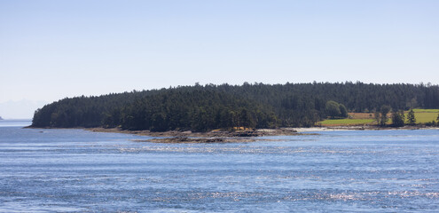 Canadian Landscape by the ocean and mountains. Summer Season. Gulf Islands near Vancouver Island, British Columbia, Canada. Canadian Landscape.