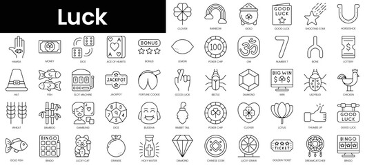 Set of outline luck icons. Minimalist thin linear web icons bundle. vector illustration.