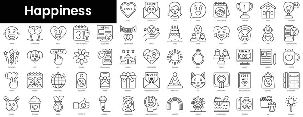 Fototapeta na wymiar Set of outline happiness icons. Minimalist thin linear web icons bundle. vector illustration.
