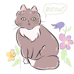 Cute cat with flower. Print for kids.