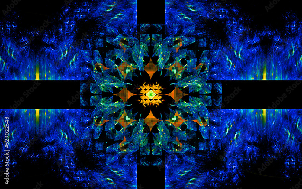 Leinwandbilder digital illustration abstract image generated fractal background image wallpaper pattern of various geometric shapes and lines of various colors for computer graphics or web design