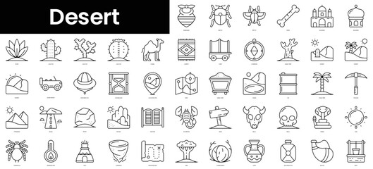 Set of outline desert icons. Minimalist thin linear web icons bundle. vector illustration.