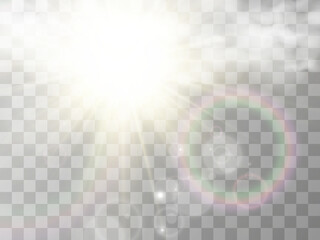 Illustration of the sun shining through the clouds. Sunlight. Cloudy vector.	

