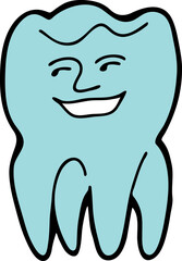 Root tooth cartoon character with problem and solution. Dental care for healthy teeth. Medical professional checkup and treatment. Hand drawn illustration. Comic personage with emotions vector drawing