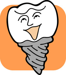 Root tooth cartoon character with problem and solution. Dental care for healthy teeth. Medical professional checkup and treatment. Hand drawn illustration. Comic personage with emotions vector drawing