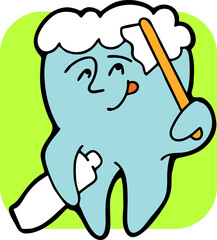 Root tooth cartoon character with problem and solution. Dental care for healthy teeth. Medical professional checkup and treatment. Hand drawn illustration. Comic personage with emotions vector drawing