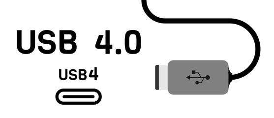 USB4 USB 4.0 plug cable. Icon Flat vector illustration