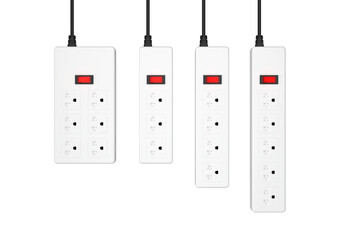 Adapter power plug is a set of 4 types arranged on a clean white background.3D Render.