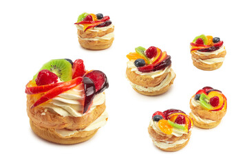 Home made cake with cream and fruit isolated