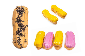 Fresh tasty eclairs isoalted on white background