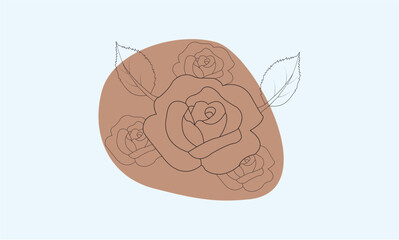 isolated rose flower line art with leaves element