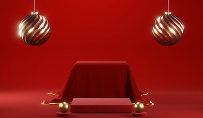 3D rendering of blank product background for cream cosmetics Modern red podium background
