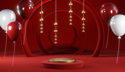 Fototapeta premium 3D rendering of blank product background for cream cosmetics Modern red podium background