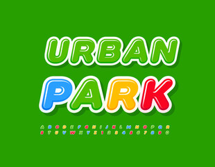 Vector advertising poster Urban Park.  Green Glossy Font. Modern Alphabet Letters and Numbers set