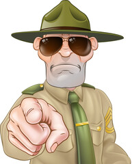 Angry Drill Sergeant Pointing - obrazy, fototapety, plakaty