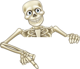 Cartoon Skeleton Pointing at Sign