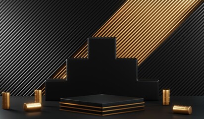 Fototapeta premium 3D rendering of blank product background for cream cosmetics Modern black podium background