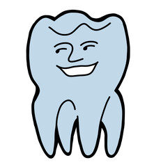 Root tooth cartoon character with problem and solution. Dental care for healthy teeth. Medical professional check up and treatment. Hand drawn illustration. Comic personage with emotions style drawing