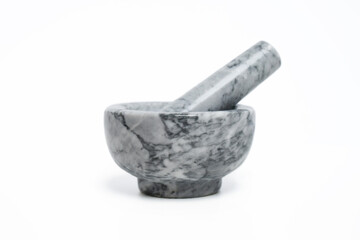 A two parts set (a mortar with a pestle inside) made of marble