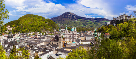 Obraz premium Great historical cities of Europe - elegant baroque Salzburg in Austia, panoramic cityscape view