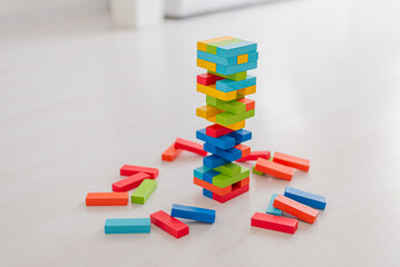 tower game wood blocks on floor