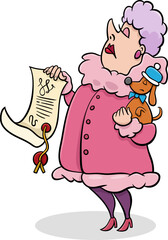 cartoon pet owner woman with her dog and dog show diploma