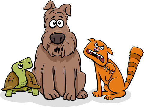 cartoon dog animal character with cat and tortoise