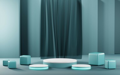 Fototapeta na wymiar 3D rendering of blank product background for cream cosmetics Modern blue pastel podium background