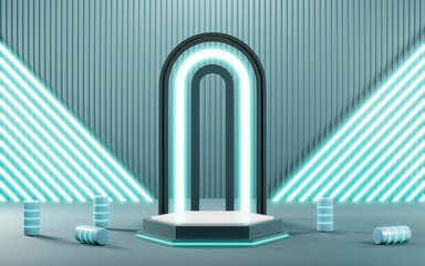 3D rendering of blank product background for cream cosmetics Modern blue pastel podium background