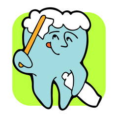 Root tooth cartoon character with problem and solution. Dental care for healthy teeth. Medical professional check up and treatment. Hand drawn illustration. Comic personage with emotions style drawing