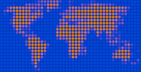 Fototapeta premium Blue and orange Dotted World Map for presentation, print, web, etc. Good for background and texture too.