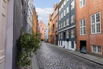Traditional old houses on the street in Copenhagen.