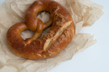 Close up Salty Brezel Bread on White background
