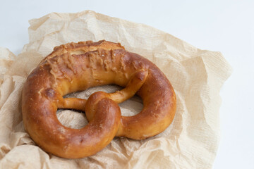 Close up Salty Brezel Bread on White background